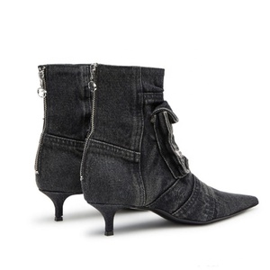 Denim Pockets Ankle Boots Low Heels Dress Stiletto Women Jeans Back Zipper Shoes Retro Styles Short <b>Booties</b> - Product Image 6