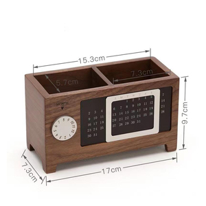 منظم مكتب خشبي مخصص مع تقويم وحامل أقلام ومقصورات تخزين لديكور المكتب المنزلي، صندوق هدايا عملي - Product Image 2