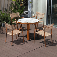 Ensemble de meubles de salle à manger d'extérieur Meiqi, résistant aux intempéries, en rotin, table ronde et 4 chaises pour jardin et terrasse, protégé contre les UV