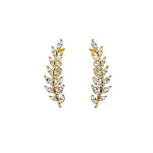 Orecchini a perno in oro bianco E3627 con cristalli taglio marquise, design a pianta, montatura a griffe, classici da donna per tutti i giorni - Product Image 1