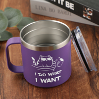 Mug à café isotherme personnalisé de 14 oz avec poignée, en acier inoxydable 304, gobelet sous vide, garde au chaud 3H, au froid 9H, idéal pour le camping