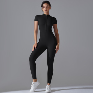 Mono Deportivo de Manga Corta con Cierre para Mujer, Pantalones Largos de Yoga, Ajuste Delgado, Cuerpo Entero, para Gimnasio, Fitness, Correr, Secado Rápido, para Todas las Temporadas <span class=keywords><strong>1</strong></span> - Product Image 3