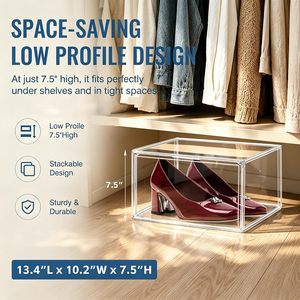 Clear Magnet <b>Plastic</b> Shoe Boxes Drop Front Shoe Storage <b>Box</b> Custom Transparent <b>Display</b> Stackable Case Single Tier - Product Image 3