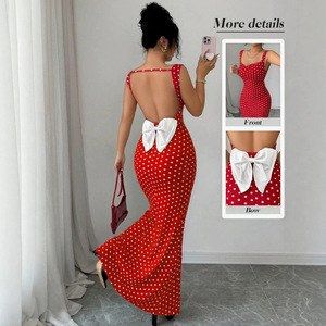 Abito Estivo da Donna Slim-fit con Scollo Quadrato, Stampa a <span class=keywords><strong>Pois</strong></span> Vintage, Schiena Scoperta e Spalline a Fiocco, Stile Europeo Americano, Nuova Collezione - Product Image 3