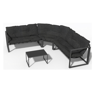 طاولة فناء فندقية بسيطة ترفيهية حديثة في الزاوية ، كراسي سوداء رمادية من الزاوية مع وسائد - Product Image 2