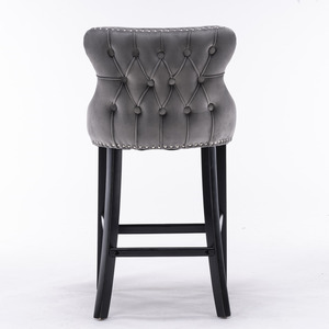 Contemporary Velvet Upholstered Wing Back Barstools With Button Tufted Decoration And Wooden Legs Chrome - Product Image 6