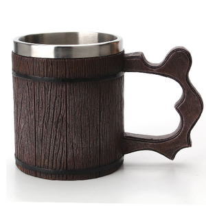Taza de Café Retro de Madera al por Mayor, Taza de Acero Inoxidable Personalizada <span class=keywords><strong>con</strong></span> Asa - Product Image 3