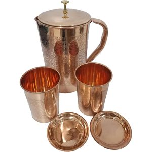 Embossed Pure Copper Jug Tumbler with Glass Lid Metal <b>Drinkware</b> <b>Accessories</b> for Parties Water Jug and Pitcher - Product Image 2