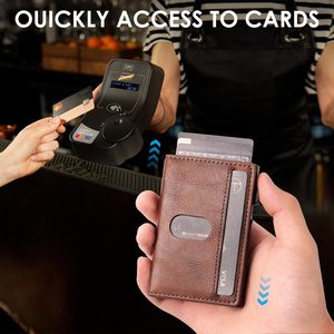 Portefeuille bifold en cuir véritable vintage de luxe 2025, anti-vol, blocage RFID, pour hommes, porte-cartes court en métal avec fermeture magnétique - Product Image 2