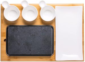 Plato de cerámica para asar carne a la lava, plato para guarniciones de barbacoa y plato rectangular de madera de bambú, personalizado, ecológico, LFGB - Product Image 4