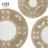 Service de table en céramique jaune terreux, assiettes de dîner en porcelaine fine à motif floral pour mariage, assiettes de présentation pour événements et décoration