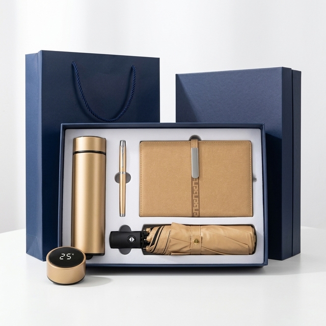 Premium Luxury Business Gift Set for VIP Client Personalized Handmade Notebook Smooth Writing Pen Thermos USB Drive