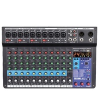 TEYUN Console audio DJ numérique professionnelle 12 voies Carte son et microphone avec diffusion en direct pour ordinateurs en métal
