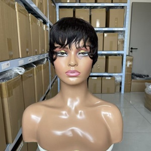 Perruque <span class=keywords><strong>courte</strong></span> bouclée style bob pour femmes noires, <span class=keywords><strong>coupe</strong></span> pixie avec frange, <span class=keywords><strong>cheveux</strong></span> vierges brésiliens, perruques bon marché fabriquées à la machine - Product Image 1