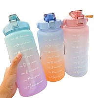 Bouteille d'eau de grande capacité 2L, bouteille d'eau en plastique de couleur dégradée avec marqueur de temps, bouteille de sport de Fitness en plein air