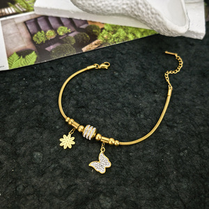18K Gold Water-resistant Stainless Steel Butterfly Bracelet with Round <b>Snake</b> <b>Chain</b> Cubic Zirconia Trendy for Unisex Anniversary - Product Image 5