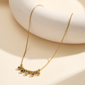 Ball <b>Bead</b> <b>Bracelet</b> With Multicolor Zircon Stones 18K Gold Plated Women's Jewelry set Gift Classic Stainless Steel Necklace - Product Image 6