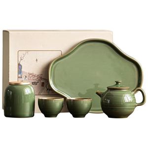Juego de té Kung Fu retro de bambú con esmalte verde, exquisito regalo para el Día del Maestro, uso comercial - Product Image 5