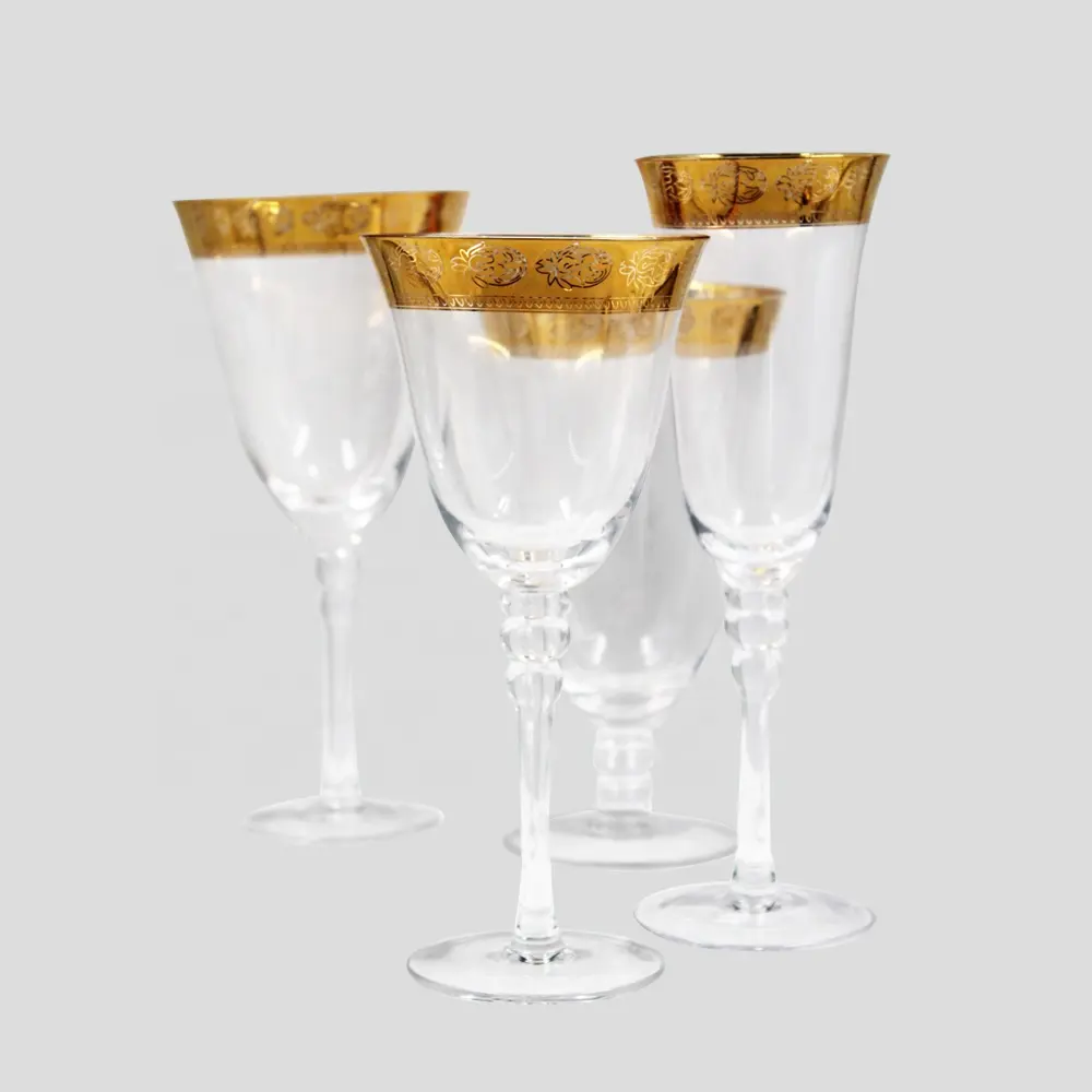 ฮอร์นถ้วยทุกขนาดทองขอบกลุ่มคริสตัลแก้วไวน์แต่งงานชุบทองที่กำหนดเองแก้วไวน์