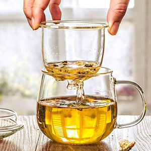 Tazza da tè fatta a mano in vetro addensato da 350ml con filtro infusore a prova di calore <span class=keywords><strong>3</strong></span> pezzi di tazze da tè e piattini trasparenti con impugnatura comoda - Product Image 3