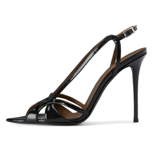 Sandales à talons aiguilles en cuir verni pour femmes, à lanières multiples et boucles, avec bride de cheville, bout pointu, vente en gros OEM - Product Image 5