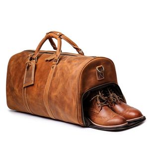 Brown Vintage Leather Duffle <b>Bag</b> With Shoe Compartment New Design Travel or <b>Overnight</b> <b>Bag</b> for Men and Women - Product Image 1