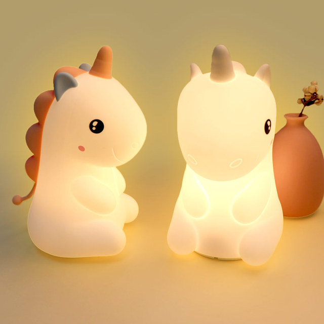 Mini Rechargeable LED Night Light Soft Touch Silicone Unicorn Bear Lamp for Kids' Bedroom Lovely Animal Light