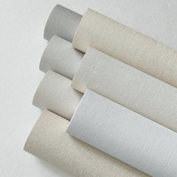 Papier peint simple beige à motif lin texturé, revêtement vinyle, imperméable, ignifuge, avec support en tissu, pour hôtel