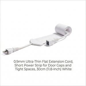 Cable de Extensión Plano Ultrafino de 0.9 mm, Regleta Corta para Espacios Reducidos y Entre Puertas, 30 cm (11.8 Pulgadas) Blanco - Product Image 2
