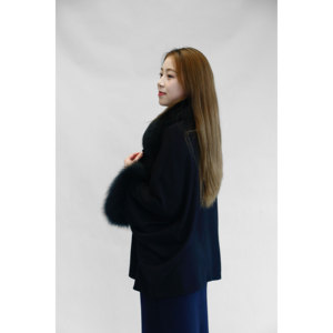 Luxury Women's Cashmere Poncho <strong>Coat</strong> with Fox Fur Trim | <strong>Winter</strong> Warm Wool Blend <strong>Cape</strong> | Elegant Faux Fur Shawl Inverno Pele Poncho - Product Image 4