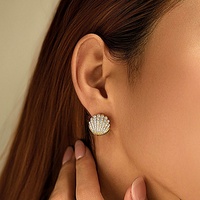 Boucles d'oreilles créoles classiques en laiton plaqué or 14 carats, motif coquillage marin, avec zircon serti griffe, bijoux de fête tendance pour femme
