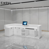 Bureau d'accueil blanc en L incurvé pour hôpital, salon de beauté, petit comptoir d'accueil, mobilier de salon