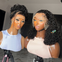 Wig Bob pendek ikal grosir, rambut manusia renda depan murah Hd renda wig untuk WANITA HITAM Pixie potongan rambut manusia