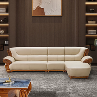 Canapé d'angle en cuir véritable de style européen moderne, inclinable, confortable, durable, avec accoudoirs incurvés et rembourrage en mousse solide