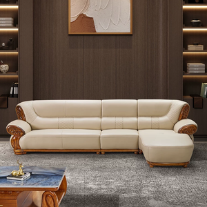 Juego de Sofás Esquineros en Forma de L de Cuero Genuino, Diseño Moderno y Simple, Reclinables, de Lujo Ligero, Madera de Ébano Sólida, Estilo Europeo para Sala de Estar - Product Image 1