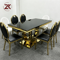 Table à manger rectangulaire en verre doré de luxe, fabrication directe d'usine ZKAI, pour événements de mariage