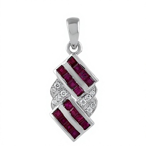 Pendentif en argent sterling 925 plaqué rhodium de luxe avec saphirs multiples sertis en clos carré pour femmes/unisexe/enfants - Product Image 2
