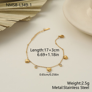 Braccialetto Trendy con Ciondolo a Cuore in Acciaio Inossidabile Placcato Oro Vero, Bracciali con Zirconi Rotondi e Pendenti a Stella e Cuore per Donne e Ragazze - Product Image 5