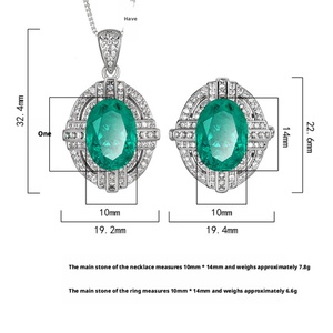 Fabricante de Joyería en China, Juego de Aretes Colgantes Ovalados Vintage de Cobre Ecológico, Juego de Joyería de Circonita Verde de 10*14 mm para Mujer - Product Image 2