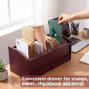 Caja de almacenamiento de cartas de escritorio de madera con cajón, organizador de oficina de madera maciza para documentos y llaves, capacidad para 32 compartimentos - Product Image 3