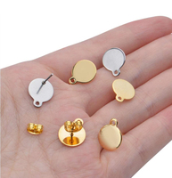 Clous d'oreilles ronds en acier inoxydable, tiges plates circulaires avec boucle, attaches pour boucles d'oreilles, accessoires pour la fabrication de bijoux DIY