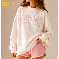 Ensemble de survêtement oversize pour femme avec sweat-shirt à col montant imprimé floral et appliqué style universitaire, et short décontracté personnalisé