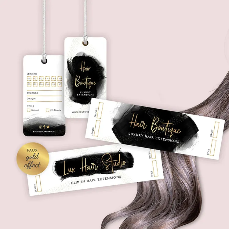 Custom Print Logo Vinyl Diy Branding Women Wigs Extension Human Hair Bundle Wraps And Hang Tag Label Sticker