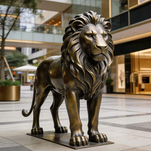 Grande Sculpture d'Animal en Métal pour Extérieur, Grandes Sculptures de Lion en Bronze, Statues d'Entrée en Cuivre et Laiton, Statue de Lion - Product Image 2