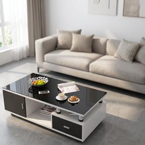 Precio Económico, Disponible en Stock, Entrega Rápida, Muebles KD Modernos de Madera Maciza, Mesa de Centro Cuadrada Blanca y Negra para Sala de Estar - Product Image 5