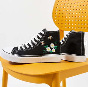Women's High-<b>Top</b> Knit Lace-Up Shoes White and Black Casual Shoes with TPU Midsole - Product Image 4