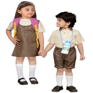 Cotton School Uniform Set for Kids Boys Girls Primary Checkered Dress Shorts Pink Shirt <b>White</b> Socks - Product Image 6