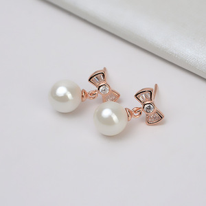 Boucles d'oreilles en argent S925 avec nœud papillon, anneaux ouverts, baroque, cache-trou décoratif, 4120 pour femme, avec diamant doré - Product Image 4