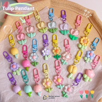 Gantungan Kunci Resin Tulip Lucu dan Imut, Liontin Tas Carabiner, dan Hiasan Earphone