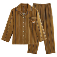 Ensemble de pyjama rayé en coton pour homme, imprimé panda rouge, manches longues, boutons sur le devant, passepoil contrastant, fournisseur de vêtements de nuit
